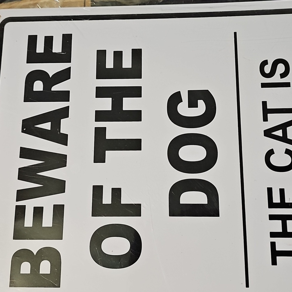Nwt Beware of the Dog Cat Warning Sign - Black and White - Picture 2 of 3